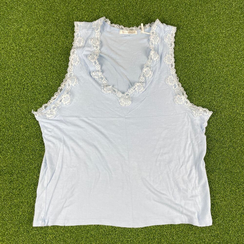 Vintage Daisy Fuentes Blue Lace Trim V-Neck Camisole Soft Tank Top Sz M